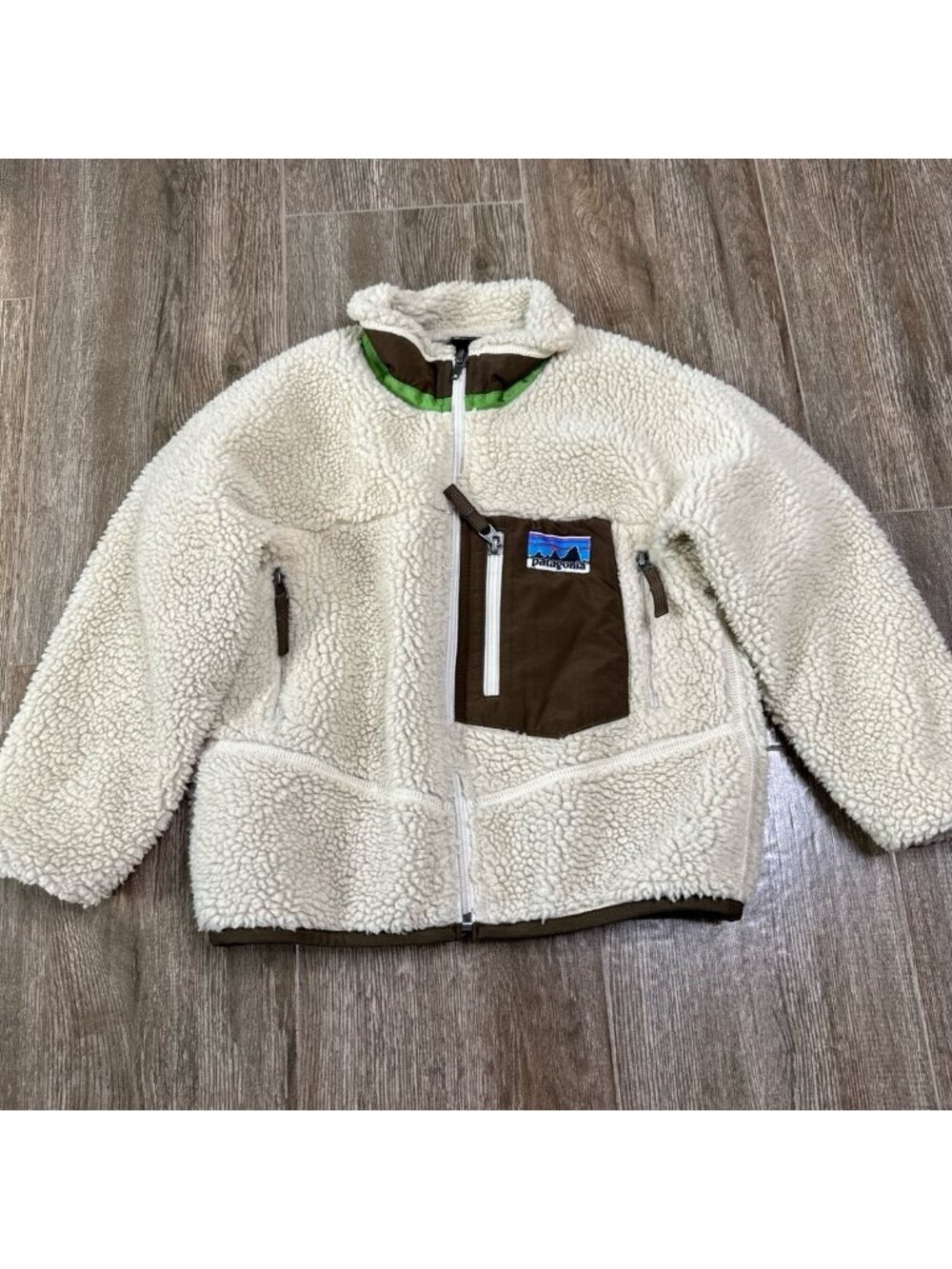Patagonia Fleece Jacket Beige Brown Zip Up Kids Boys size 6 approx